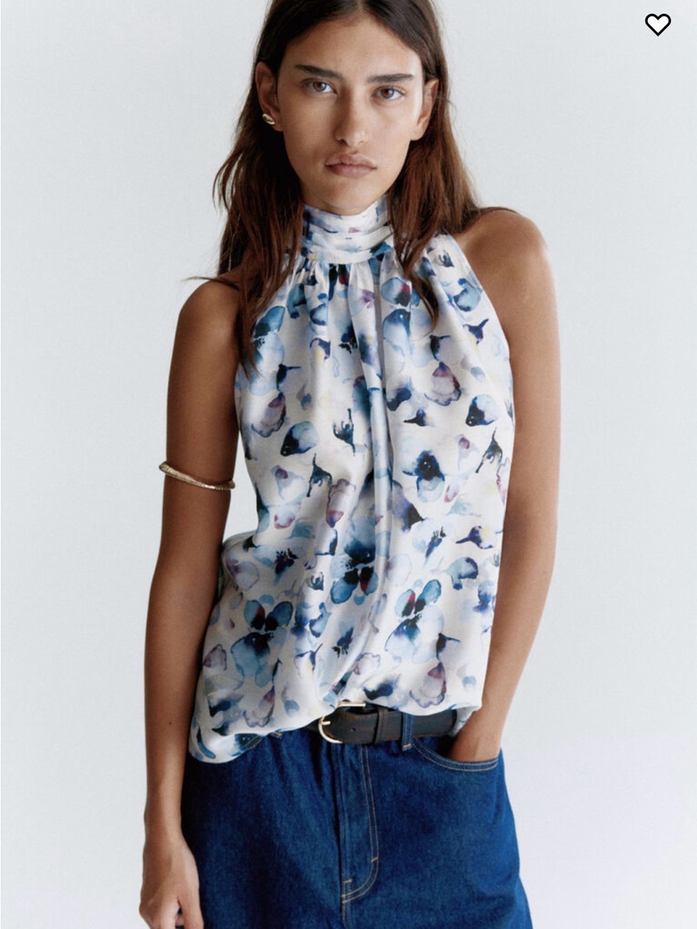 H&M Sleeveless High-Neck Floral Watercolor Print Top - White/Blue/Purple